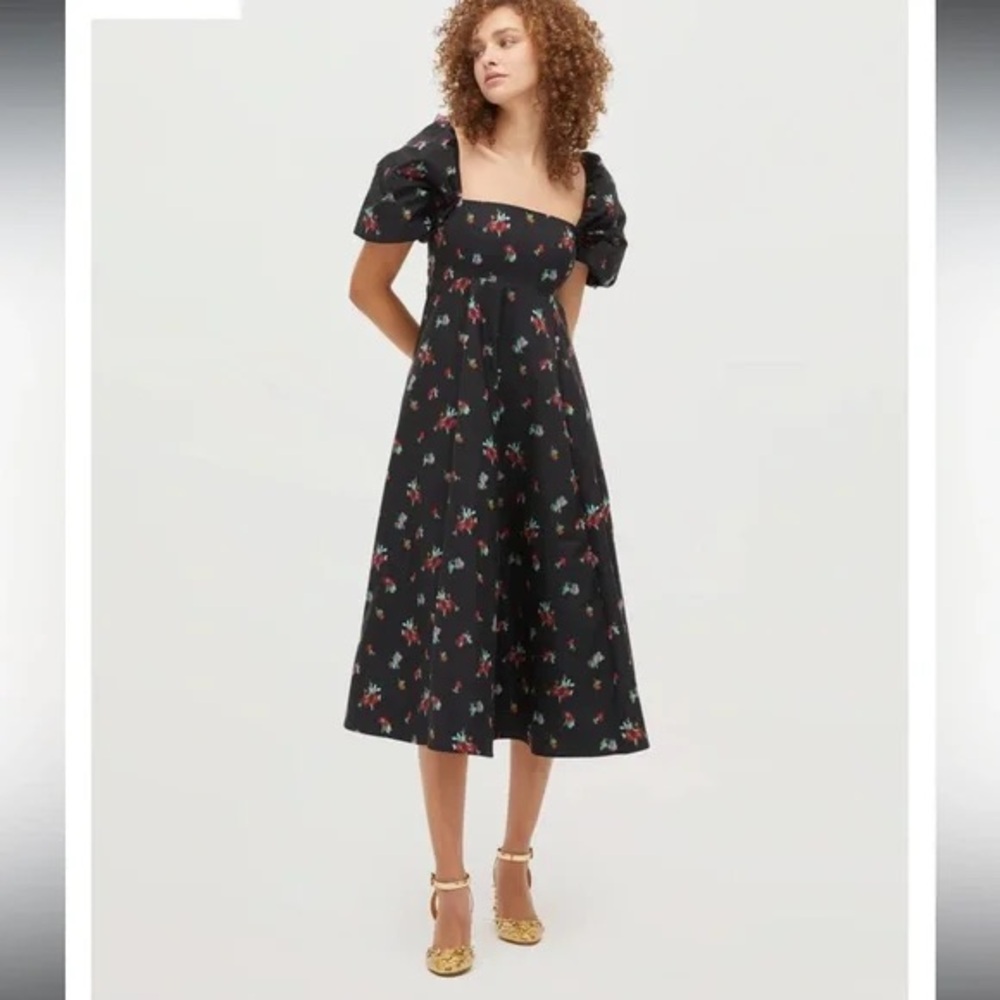 NWT Hill House Matilda Dress Black Ikat Floral Taffeta Size S